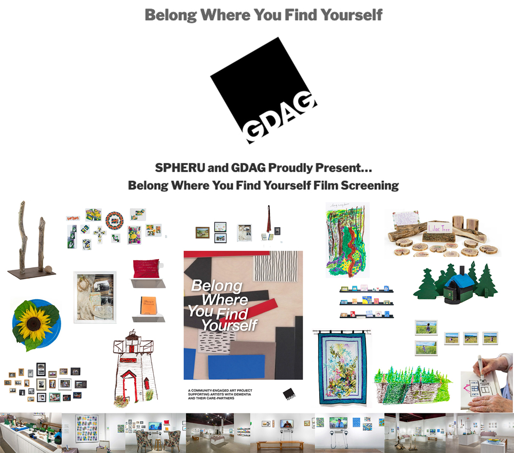 film screening advert image - includes stills from the film, and photos of works of art